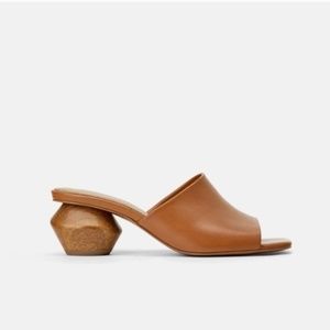 Zara - Leather Mules w/ Geometric Heels